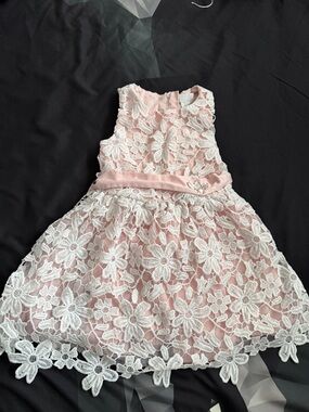 Camilla Pink Dress with White Floral Lace Overlay